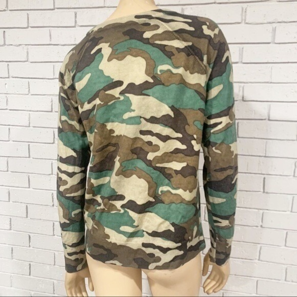 J.Crew Tippi Camo Merino Wool Crewneck Sweater Green Brown Preppy Medium - Picture 6 of 10